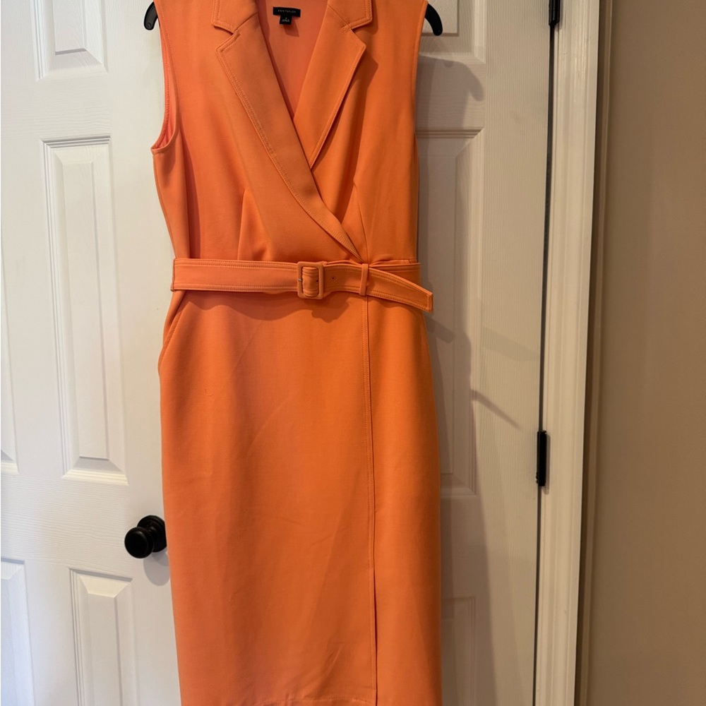 Ann Taylor Sleeveless Orange Belted Midi Dress